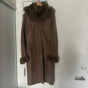 Brown Leather Jacket with Fur Trim and Hood